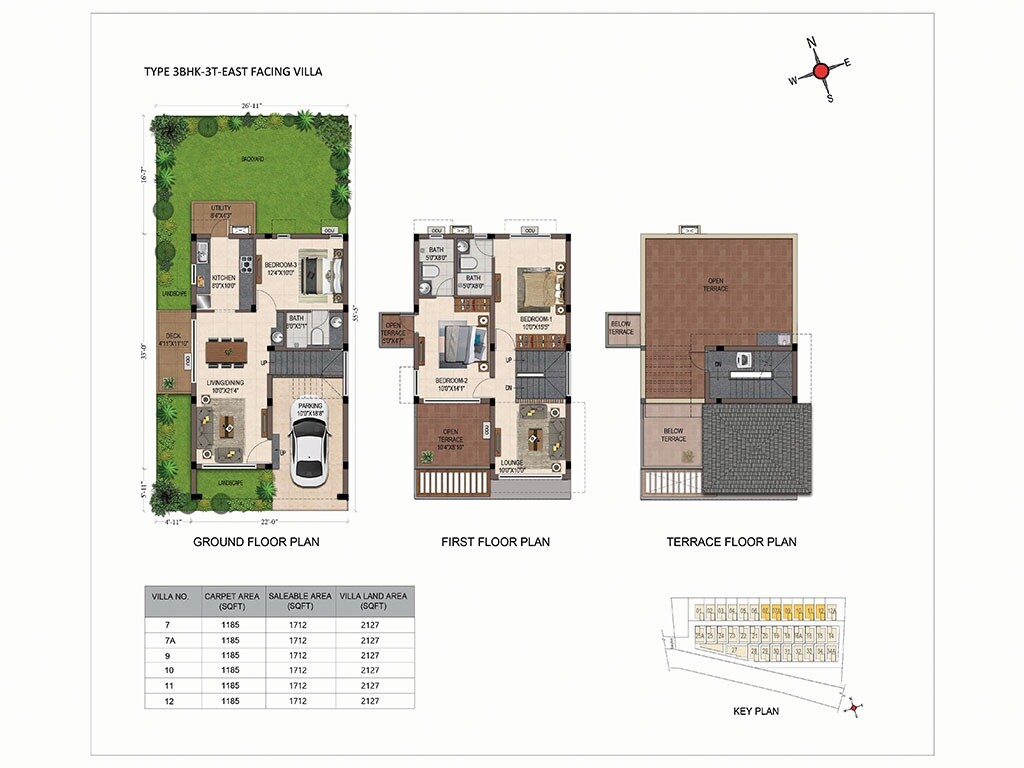 Floor plan of 3 BHK 1712 Sq. Ft. Villa in Casagrand Florella Phase 2, Bangalore