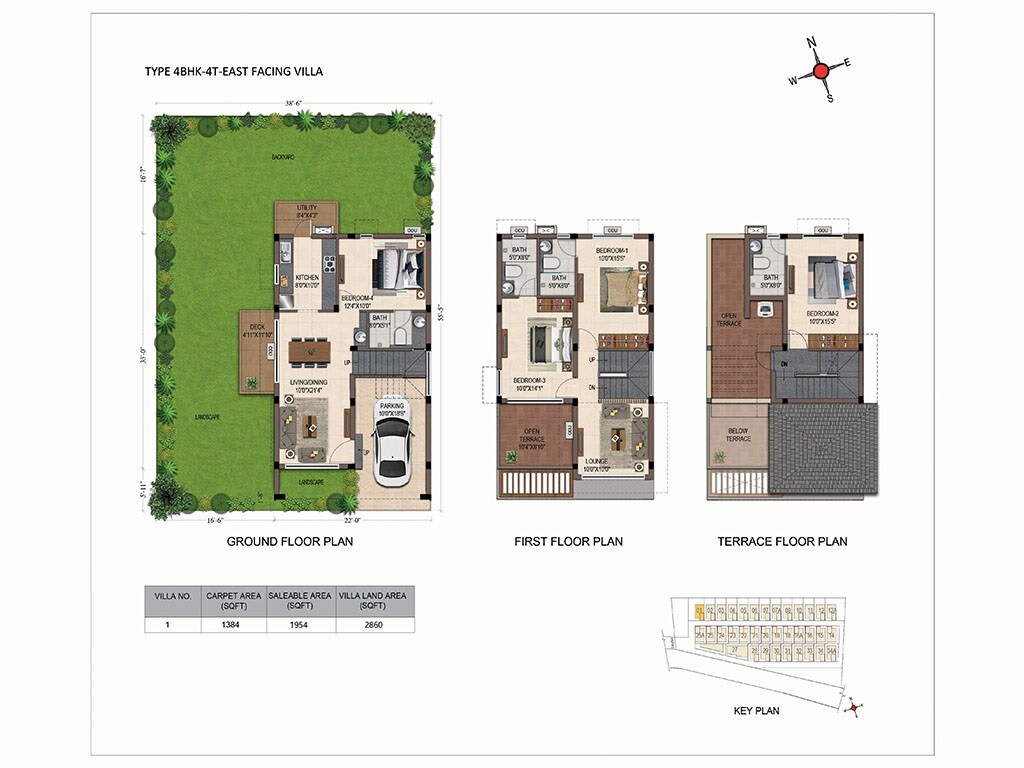 Floor plan of 4 BHK 1954 Sq. Ft. Villa in Casagrand Florella Phase 2, Bangalore