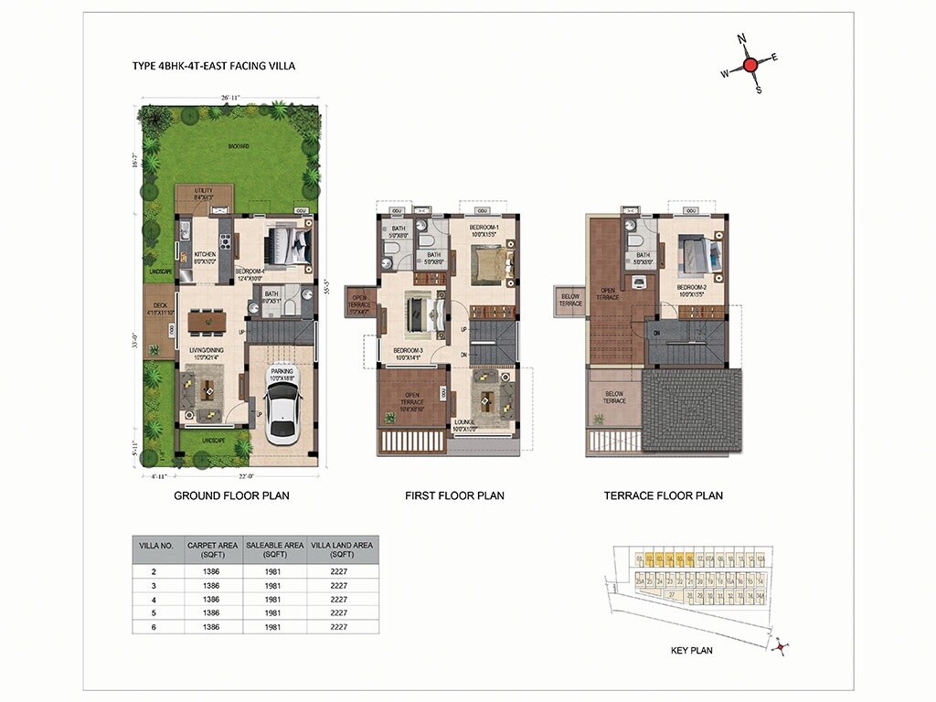 Floor plan of 4 BHK 1981 Sq. Ft. Villa in Casagrand Florella Phase 2, Bangalore