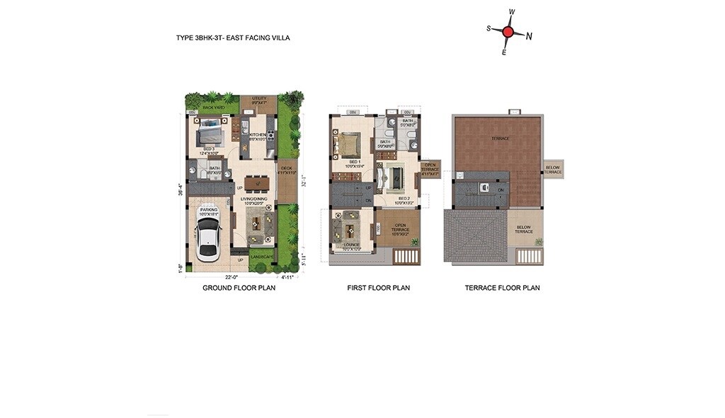 Floor plan of 3 BHK 1603 Sq. Ft. Villa in Casagrand Florella, Bangalore