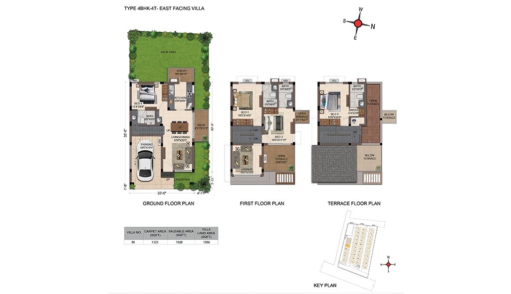 Floor plan of 4 BHK 1986 Sq. Ft. Villa in Casagrand Florella, Bangalore