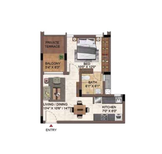 Floor plan of 1 BHK 621 Sq. Ft. Apartment in Casagrand Hazen, Bangalore