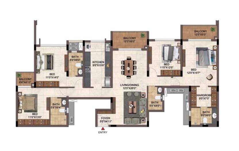 Floor plan of 4 BHK 2300 Sq. Ft. Apartment in Casagrand Hazen, Bangalore