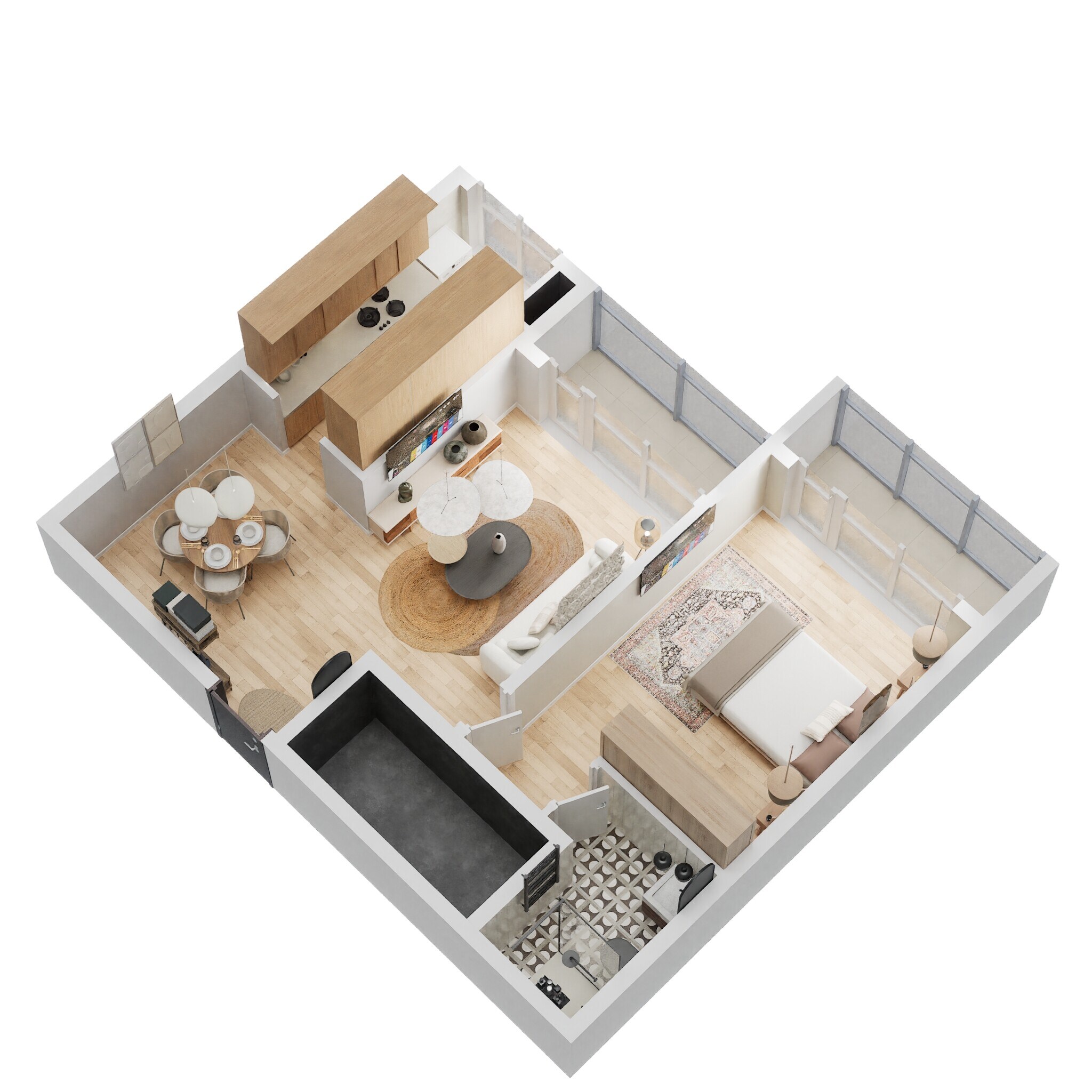 Floor plan of 1 BHK 966 Sq. Ft. Apartment in Casagrand Keatsway, Bangalore