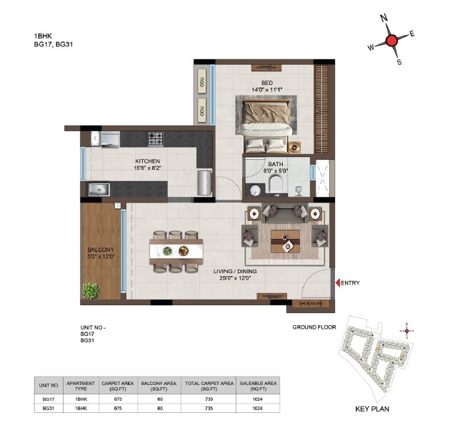 1 BHK 1024 Sq. Ft. Apartment