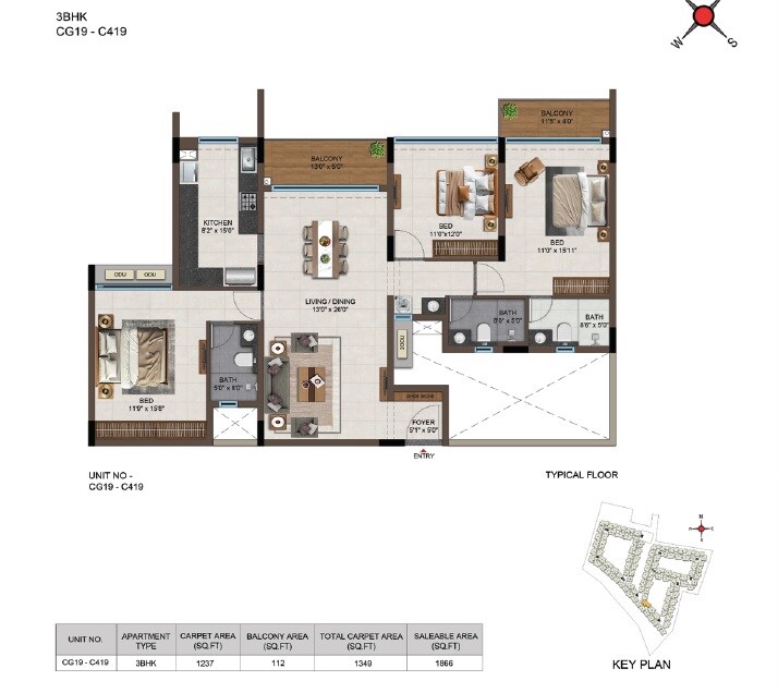 3 BHK 1866 Sq. Ft. Apartment