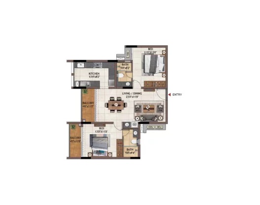 2 BHK 1288 Sq. Ft. Apartment in Casagrand Vivacity