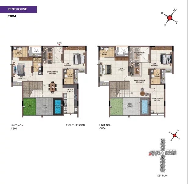 Floor plan of 4 BHK 3698 Sq. Ft. Penthouse in Casagrand Vivacity, Bangalore