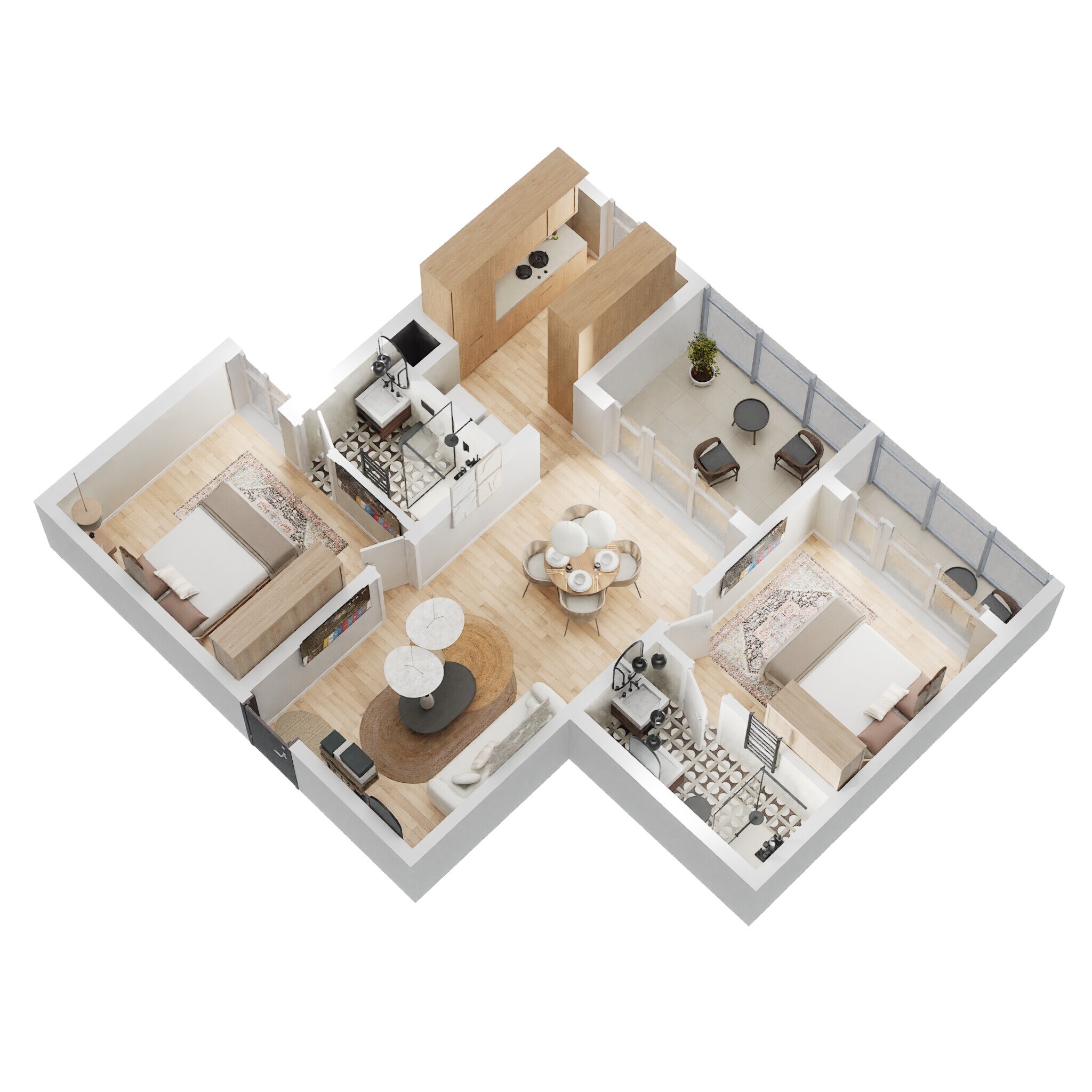Floor plan of 2 BHK 1230 Sq. Ft. Apartment in Casagrand Zaiden, Bangalore