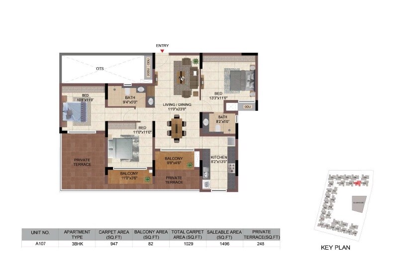 3 BHK 1496 Sq. Ft. Apartment