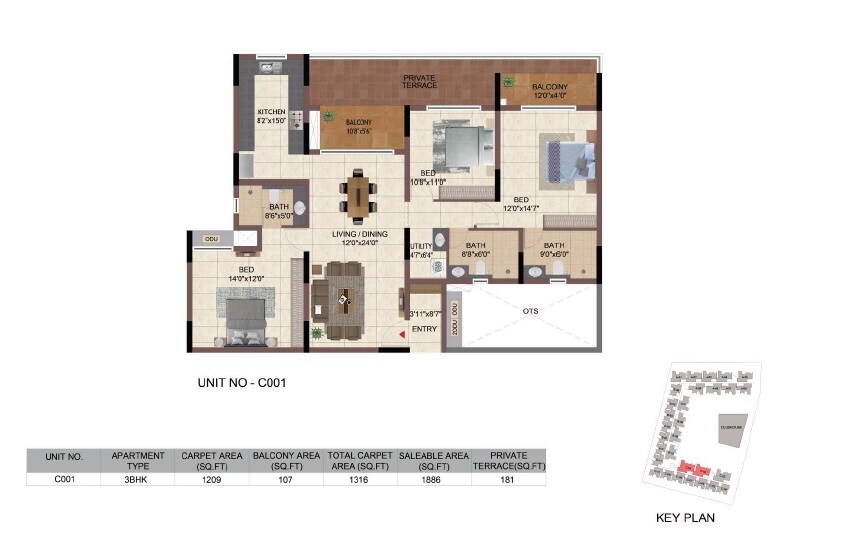 3 BHK 1886 Sq. Ft. Apartment