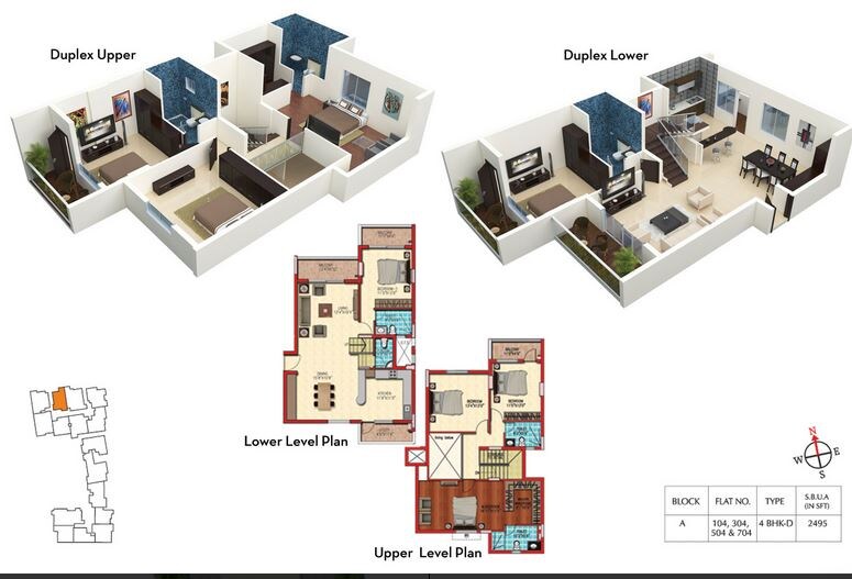 Floor plan of 4 BHK 2495 Sq. Ft. Apartment in Cauvery Serenity, Bangalore