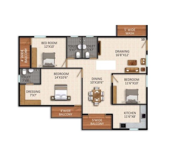 3 BHK 1687 Sq. Ft. Apartment