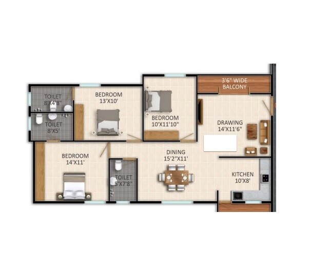 3 BHK 1800 Sq. Ft. Apartment