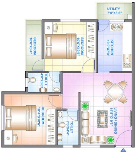 Floor plan of 2 BHK 785 Sq. Ft. Apartment in Celebrity Square, Bangalore