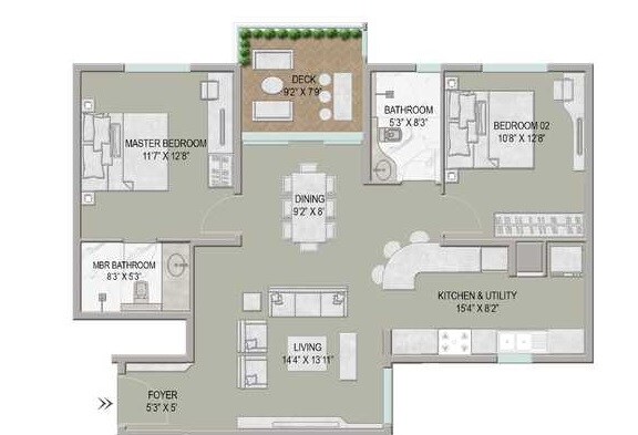 Floor plan of 2 BHK 1400 Sq. Ft. Apartment in Centreo, Bangalore