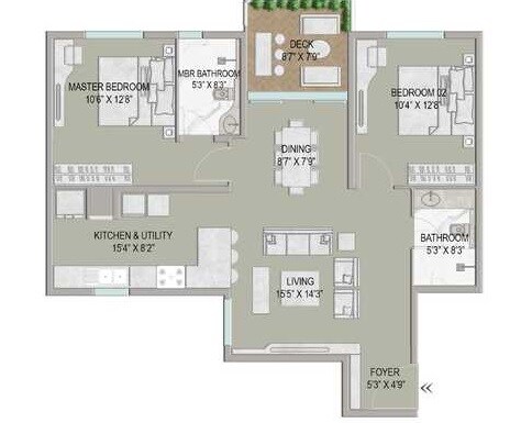 Floor plan of 2 BHK 1565 Sq. Ft. Apartment in Centreo, Bangalore