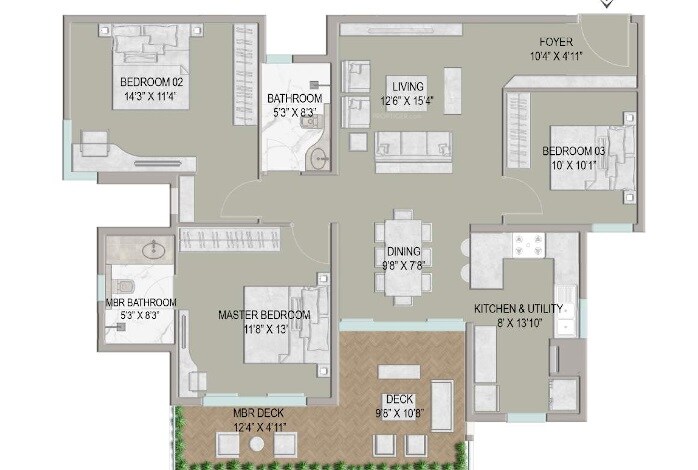 Floor plan of 3 BHK 1770 Sq. Ft. Apartment in Centreo, Bangalore