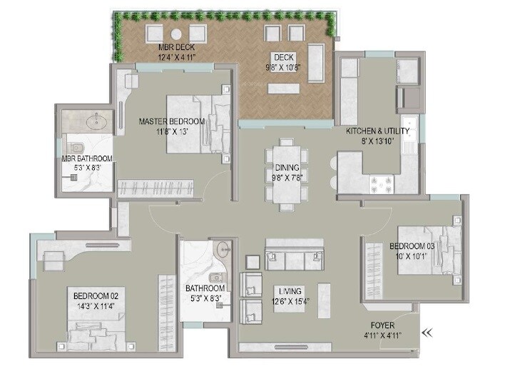 Floor plan of 3 BHK 2100 Sq. Ft. Apartment in Centreo, Bangalore