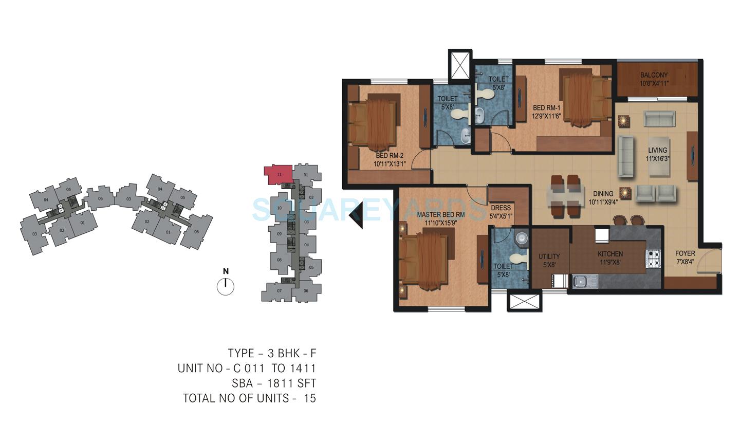  3 BHK Apartment at Century Breeze, Yelahanaka Af Road – for Rent