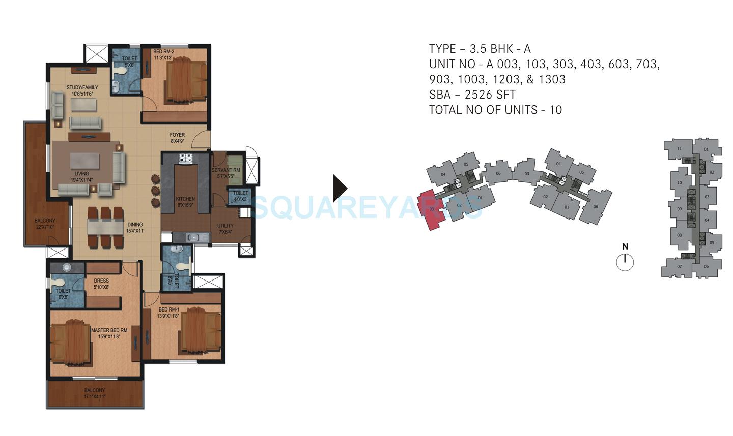 Floor plan of 3 BHK 2526 Sq. Ft. Apartment in Century Breeze, Bangalore