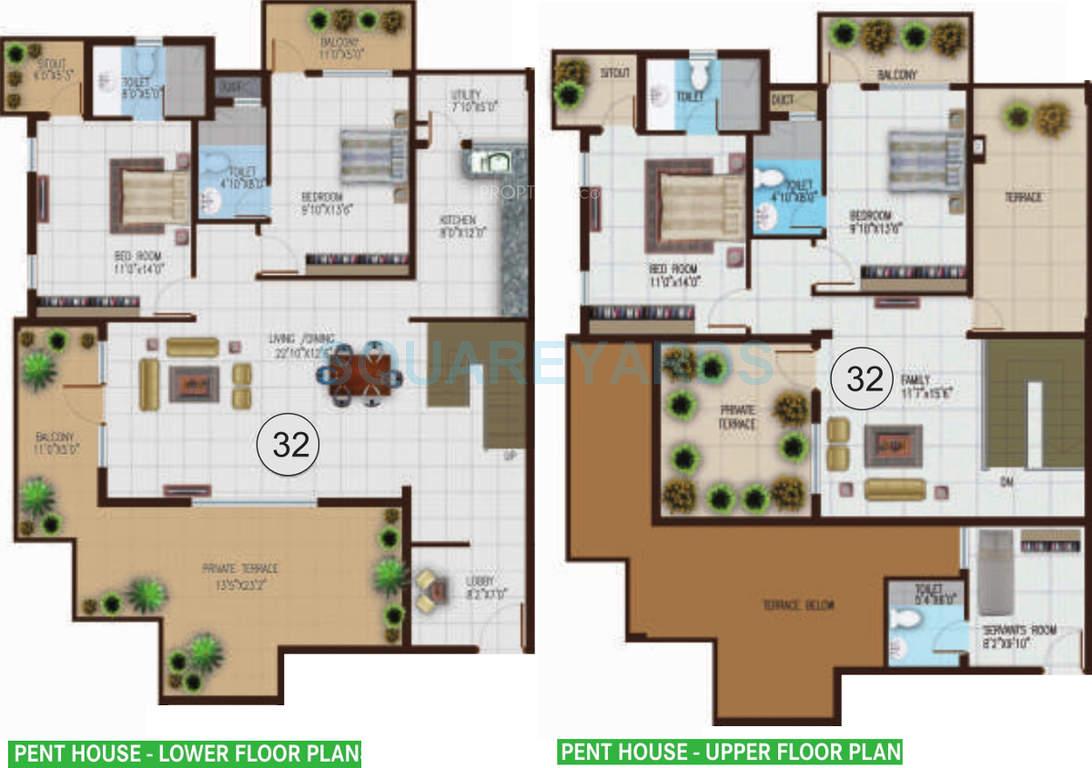 Floor plan of 4 BHK 2996 Sq. Ft. Apartment in Century Chimes, Bangalore