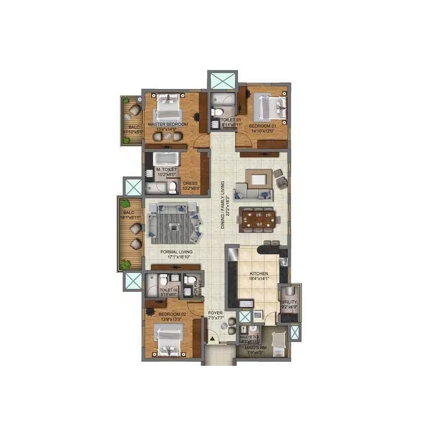 Floor plan of 4 BHK 4020 Sq. Ft. Apartment in Century Ethos, Bangalore