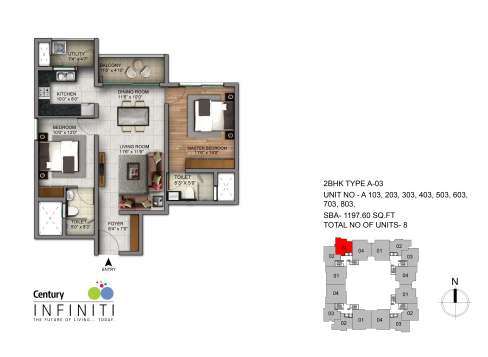 2 BHK 1198 Sq. Ft. Apartment in Century Infiniti
