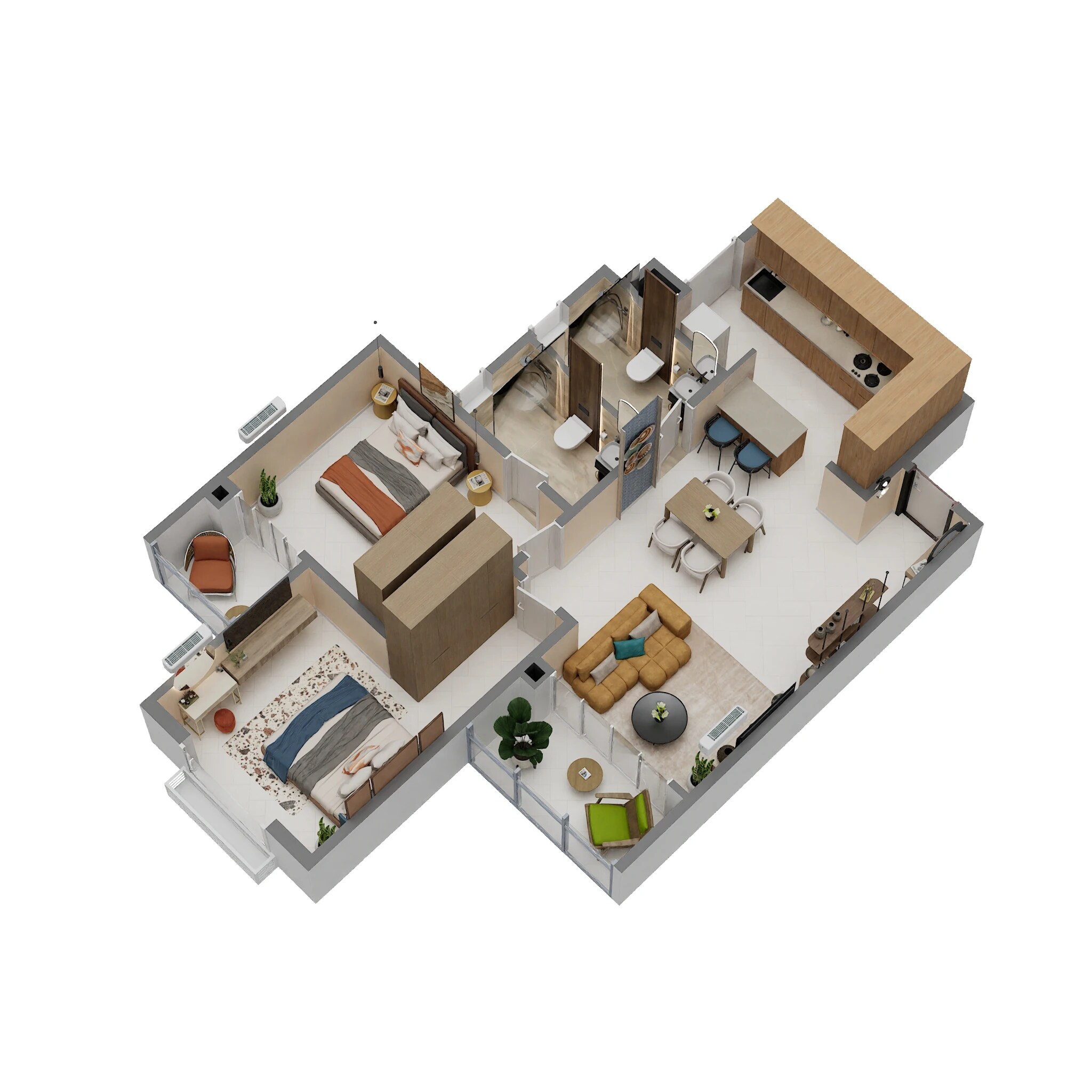 Floor plan of 2 BHK 1155 Sq. Ft. Apartment in Century Kindle, Bangalore
