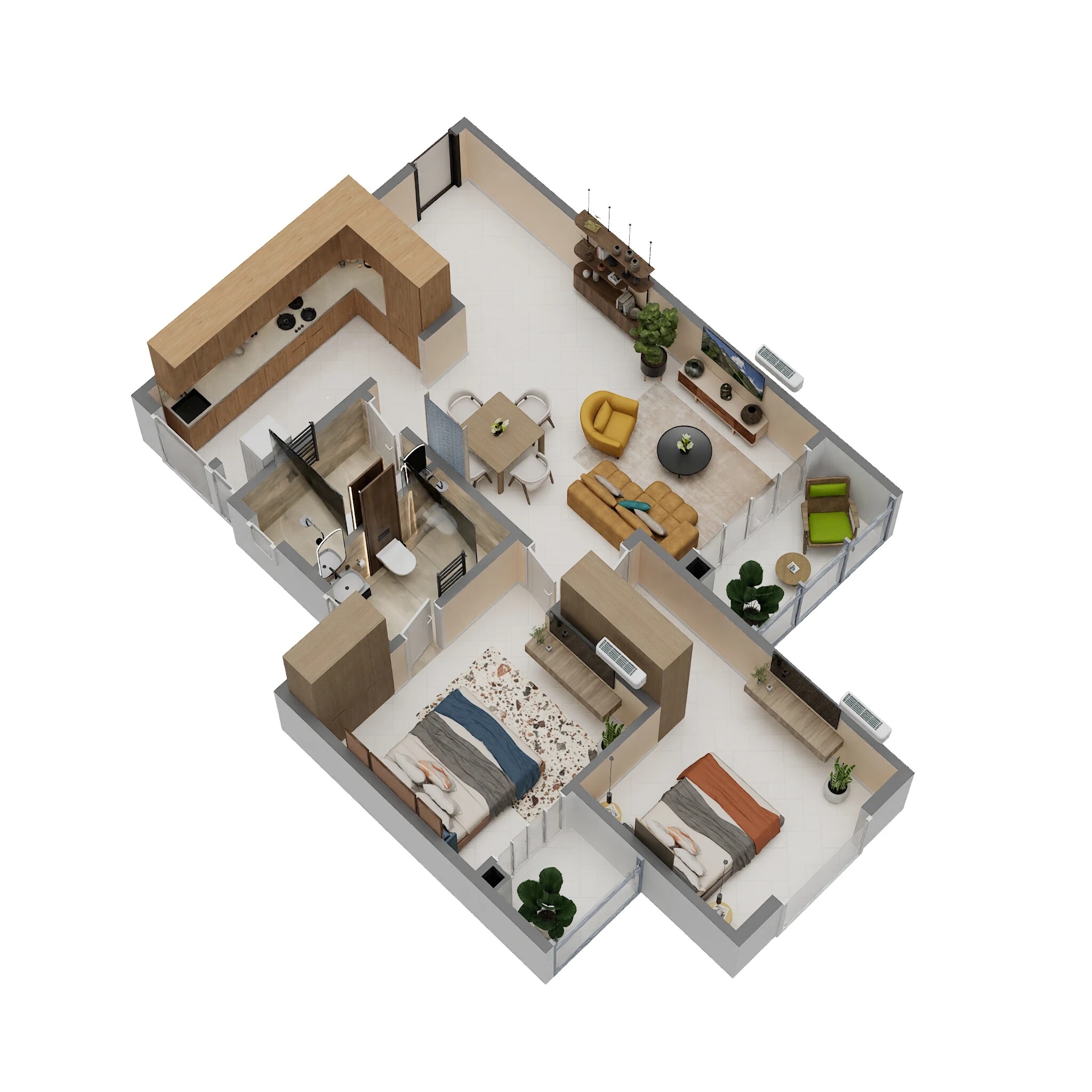 Floor plan of 2 BHK 1235 Sq. Ft. Apartment in Century Kindle, Bangalore