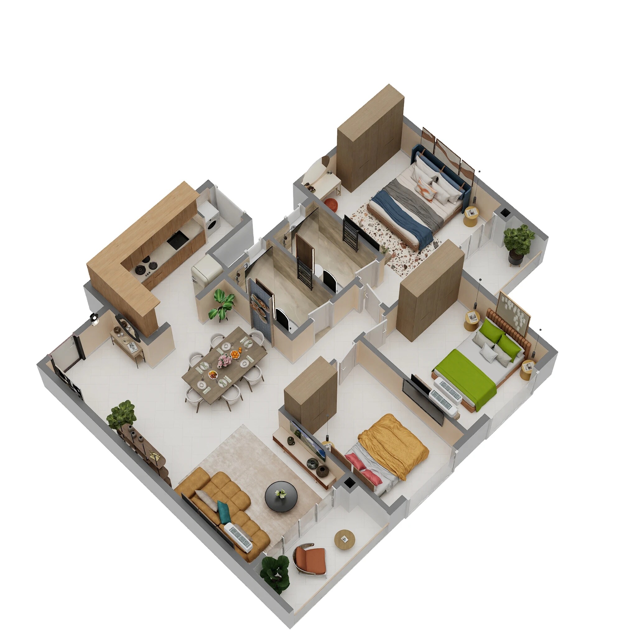 Floor plan of 3 BHK 1495 Sq. Ft. Apartment in Century Kindle, Bangalore