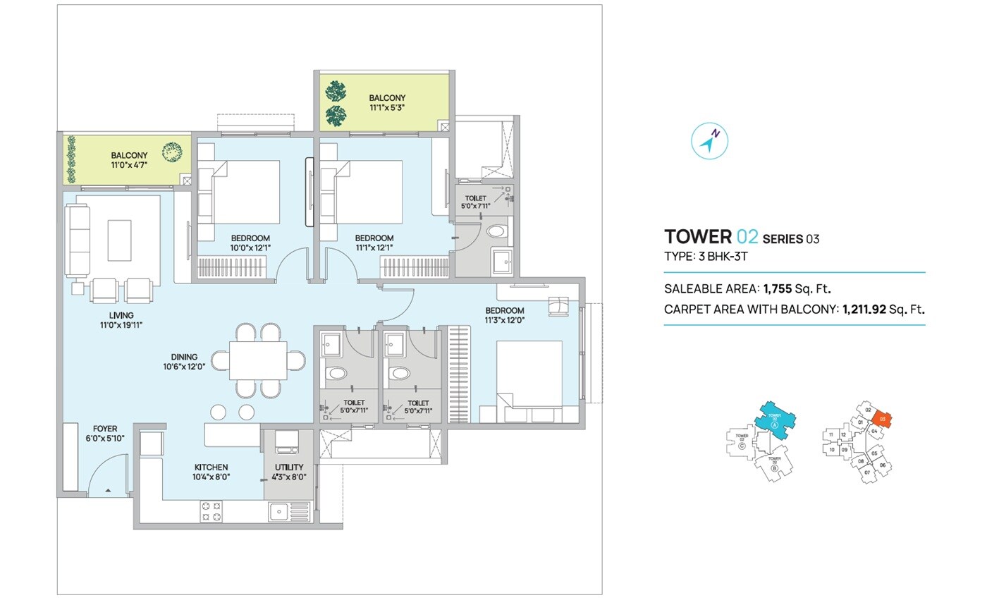 3 BHK 1755 Sq. Ft. Apartment