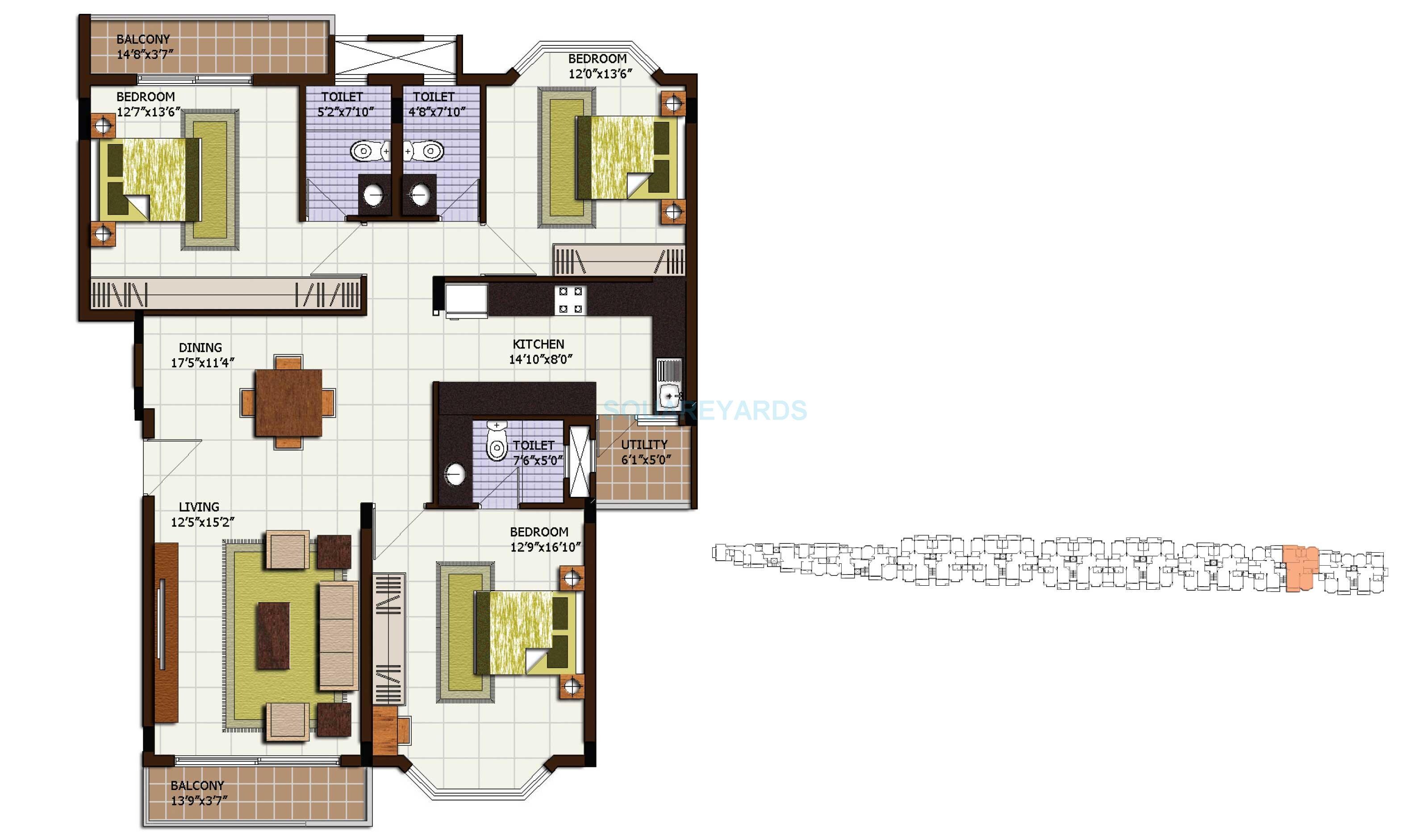 3 BHK 1829 Sq. Ft. Apartment