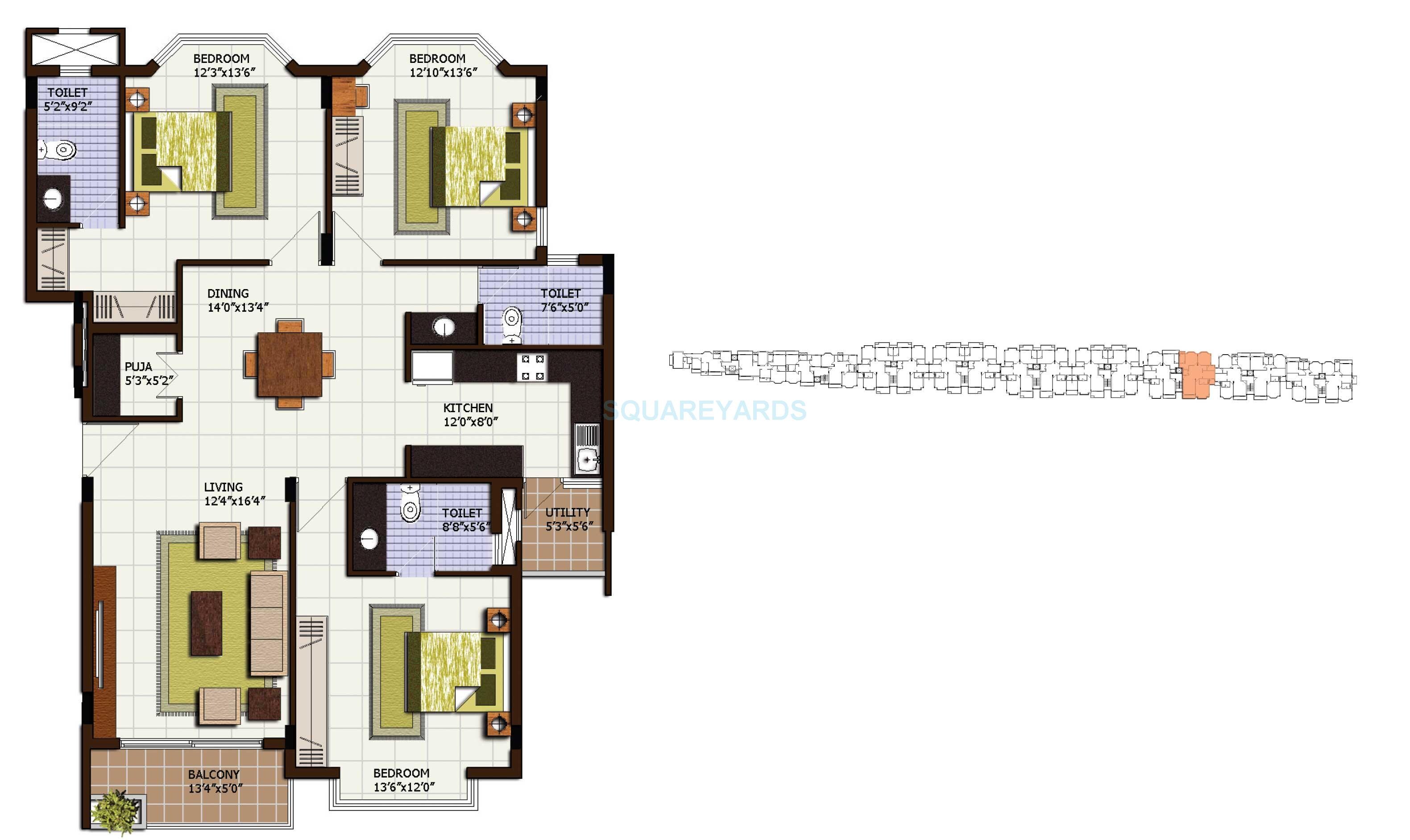 3 BHK 1848 Sq. Ft. Apartment