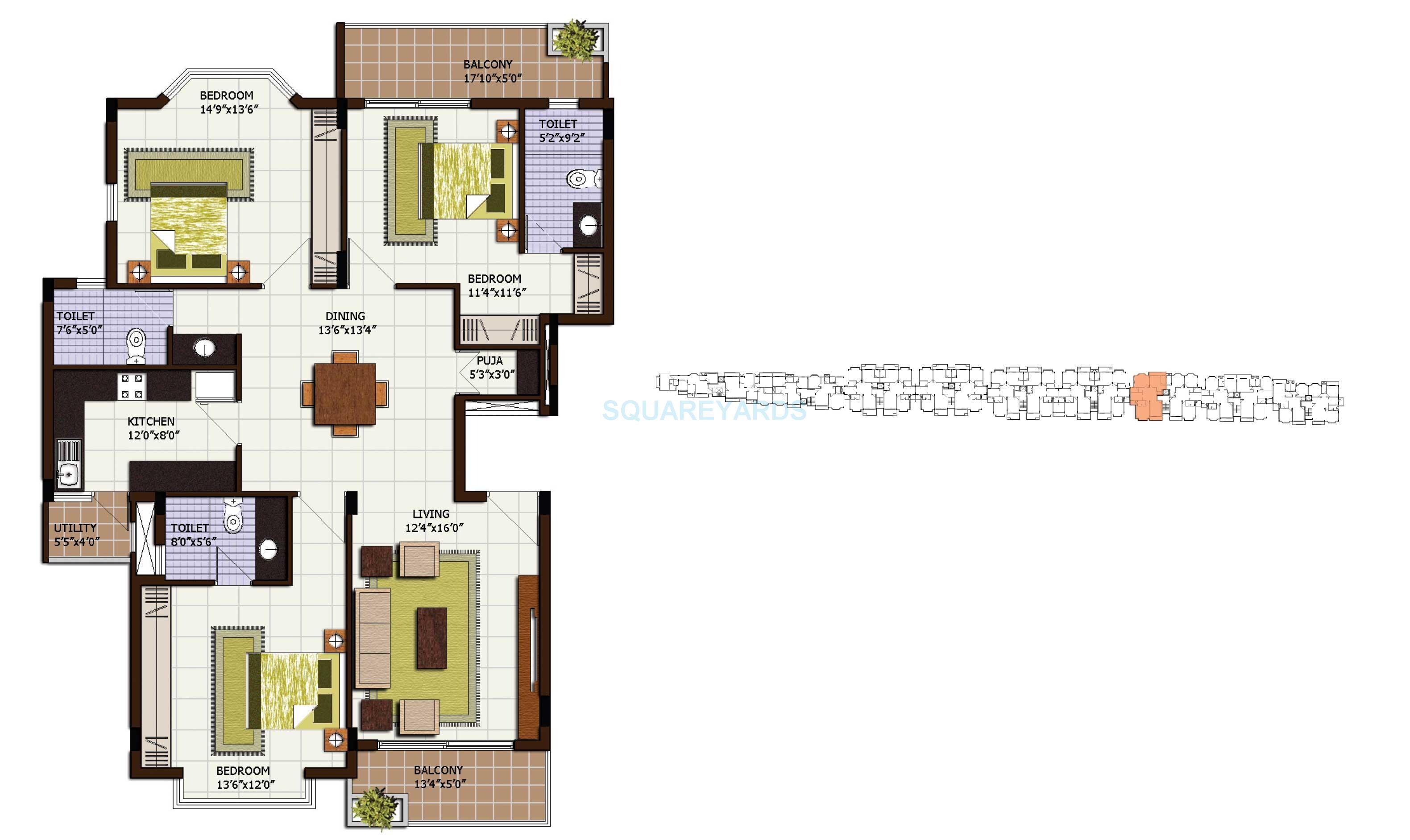 3 BHK 1902 Sq. Ft. Apartment