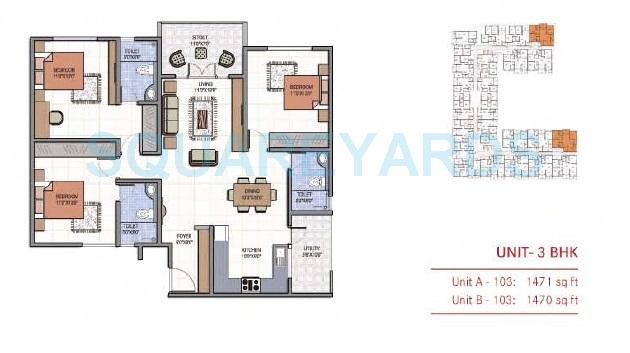 3 BHK 1470 Sq. Ft. Apartment
