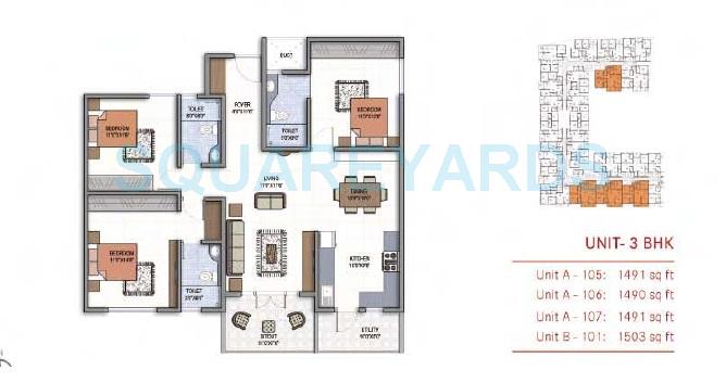 3 BHK 1491 Sq. Ft. Apartment