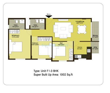 3 BHK 1002 Sq. Ft. Apartment