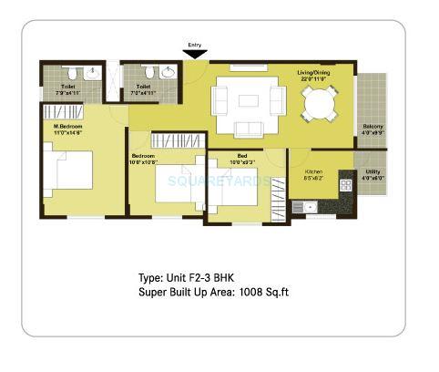 3 BHK 1008 Sq. Ft. Apartment