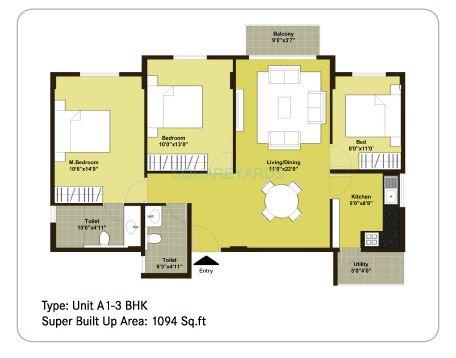 3 BHK 1094 Sq. Ft. Apartment