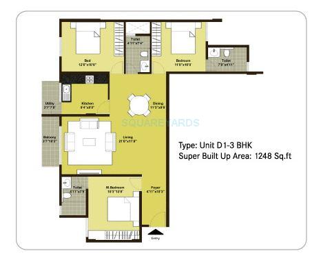 3 BHK 1248 Sq. Ft. Apartment