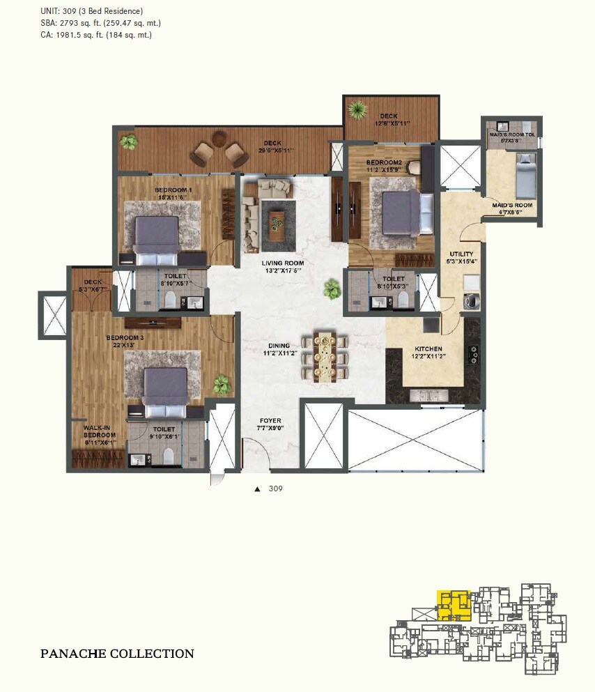 Floor plan of 3 BHK 2793 Sq. Ft. Apartment in Century Renata, Bangalore