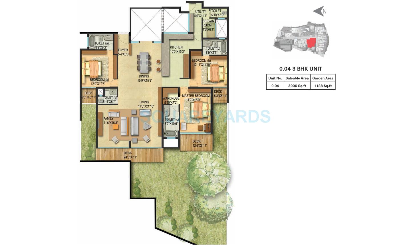 Floor plan of 3 BHK 3000 Sq. Ft. Apartment in Century Renata, Bangalore