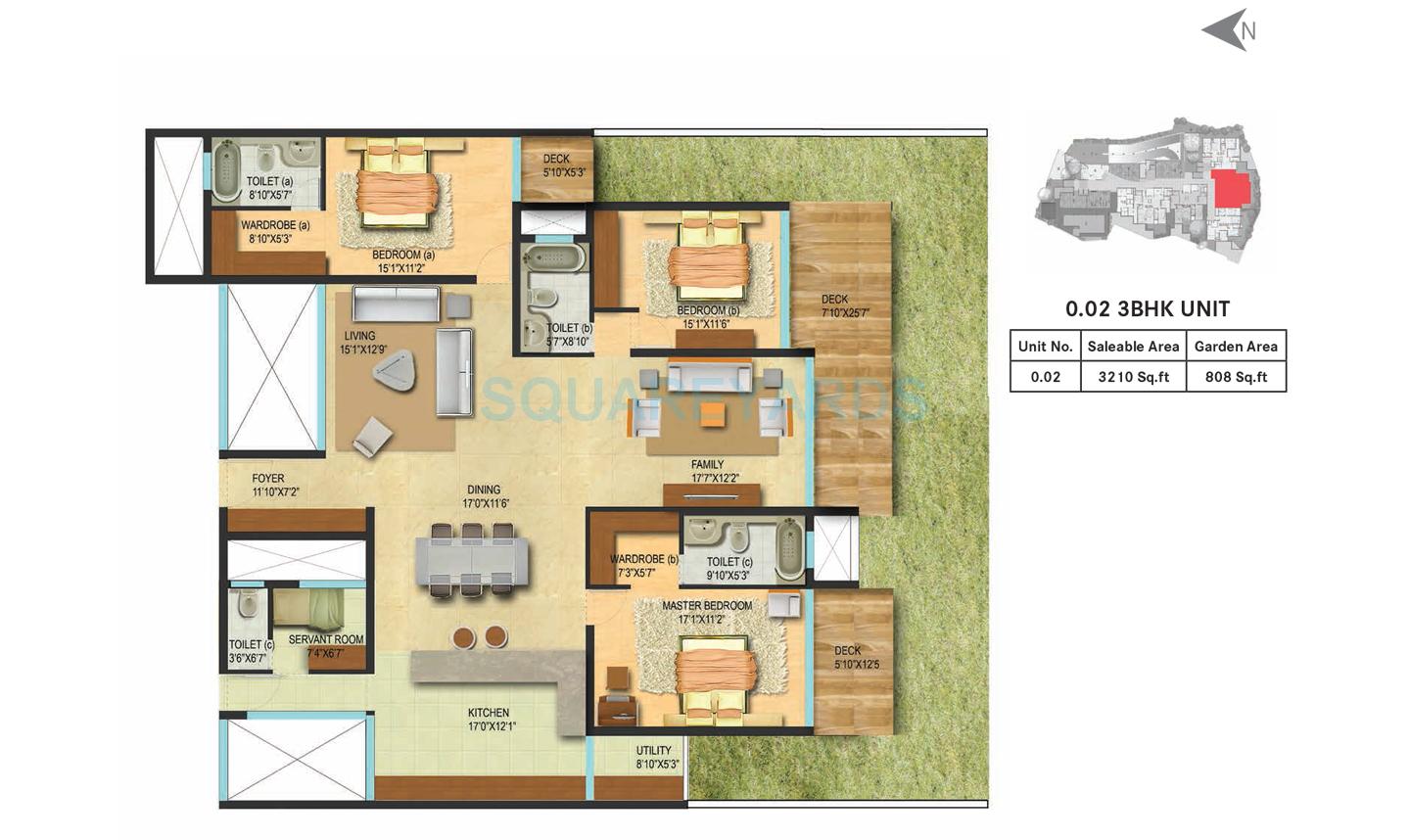 Floor plan of 3 BHK 3210 Sq. Ft. Apartment in Century Renata, Bangalore
