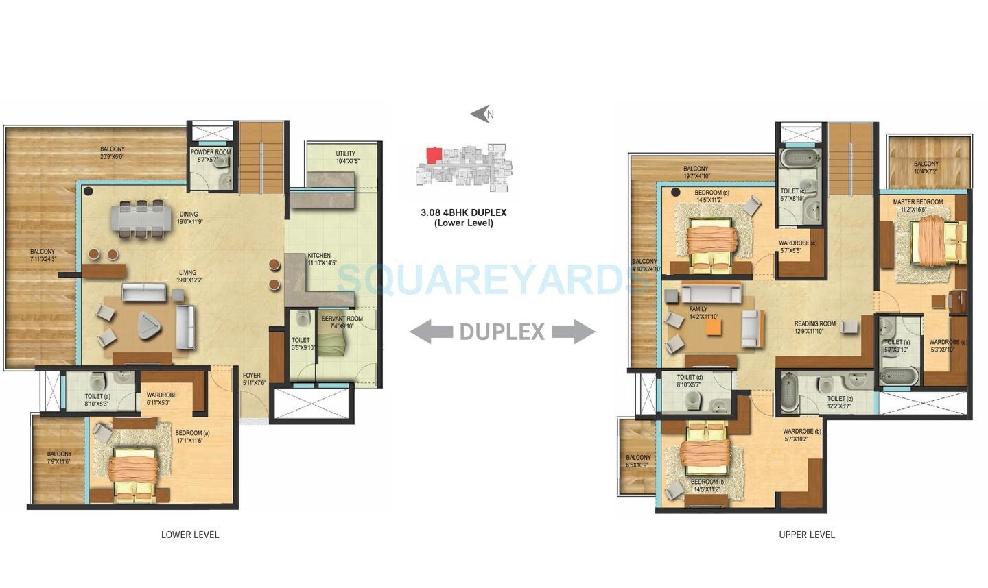Floor plan of 4 BHK 5000 Sq. Ft. Apartment in Century Renata, Bangalore