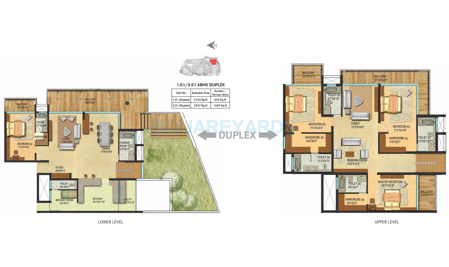 Floor plan of 4 BHK 5123 Sq. Ft. Apartment in Century Renata, Bangalore