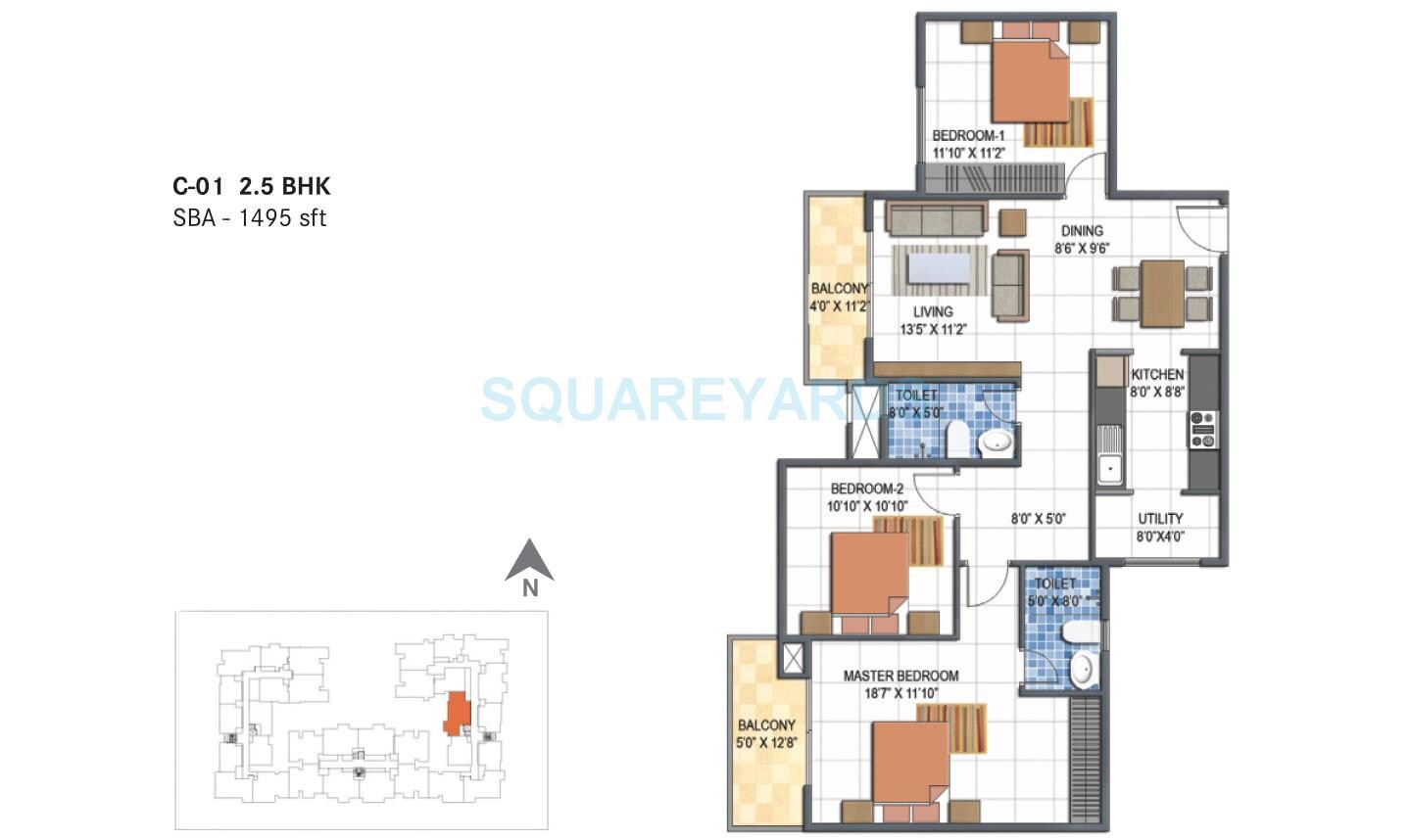 3 BHK 1495 Sq. Ft. Apartment