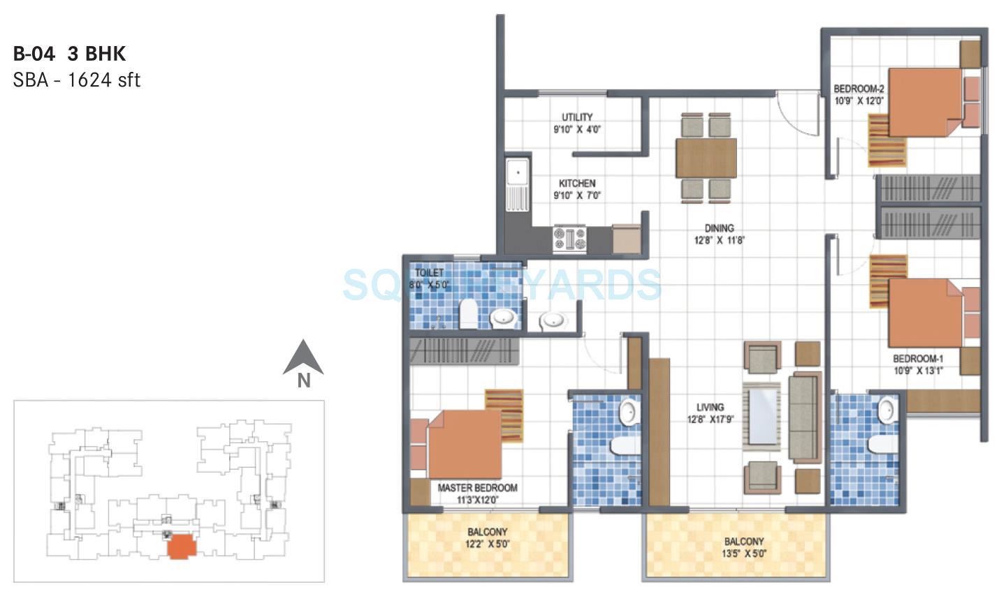 3 BHK 1624 Sq. Ft. Apartment