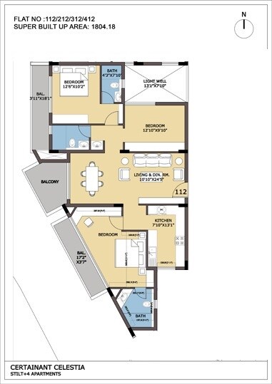 Floor plan of 3 BHK 1804 Sq. Ft. Apartment in Certainant Celestia, Bangalore