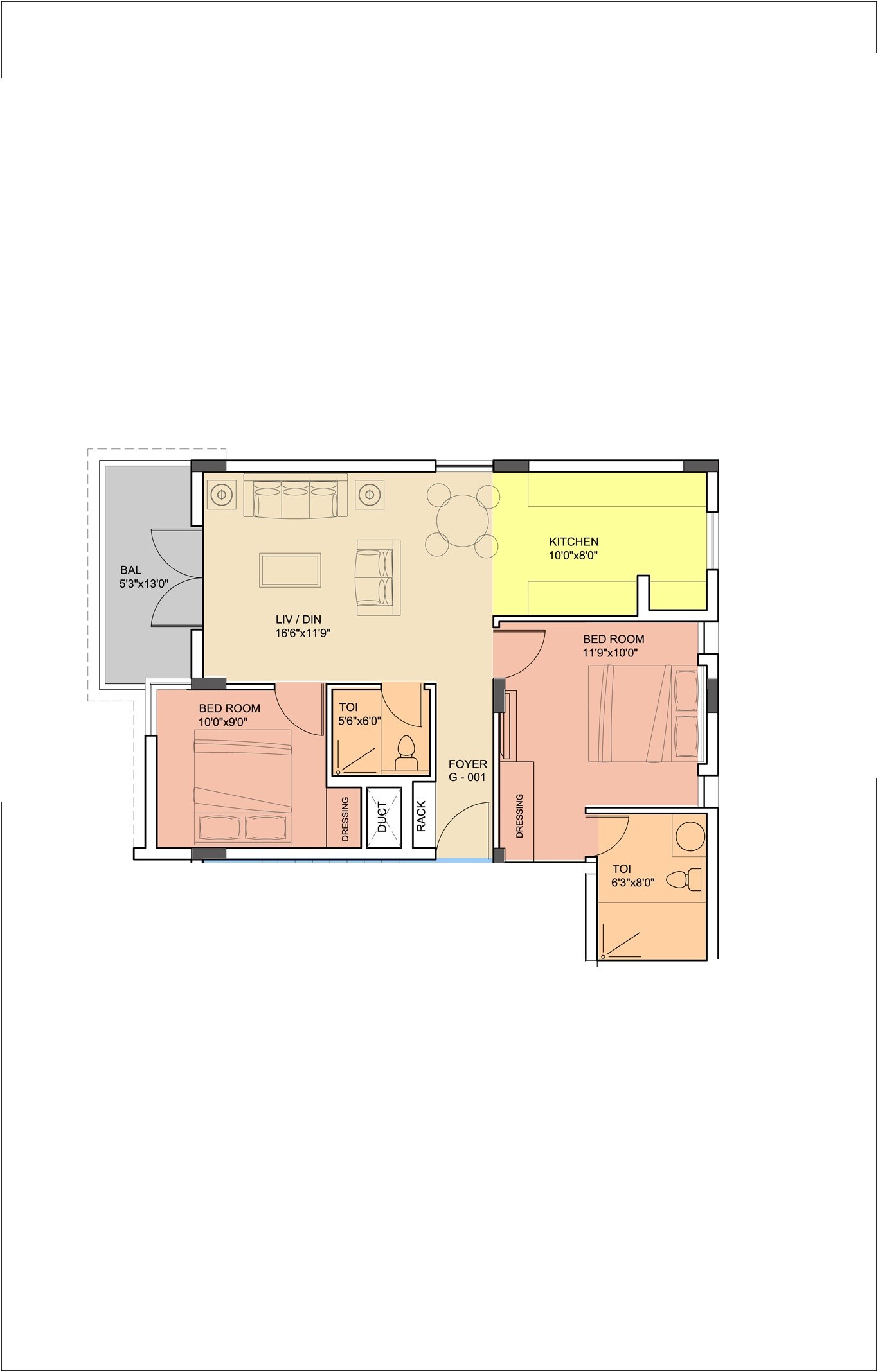 Floor plan of 2 BHK Apartment - 702 sq. ft. in Certainant Madhav, Bangalore